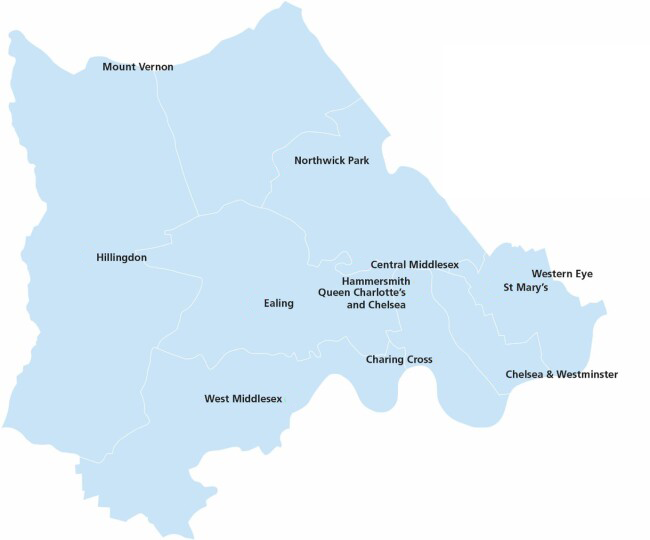 North West London geography showing hospital sites