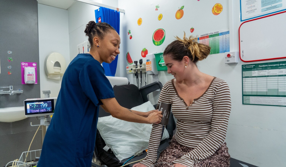 Patient and staff member