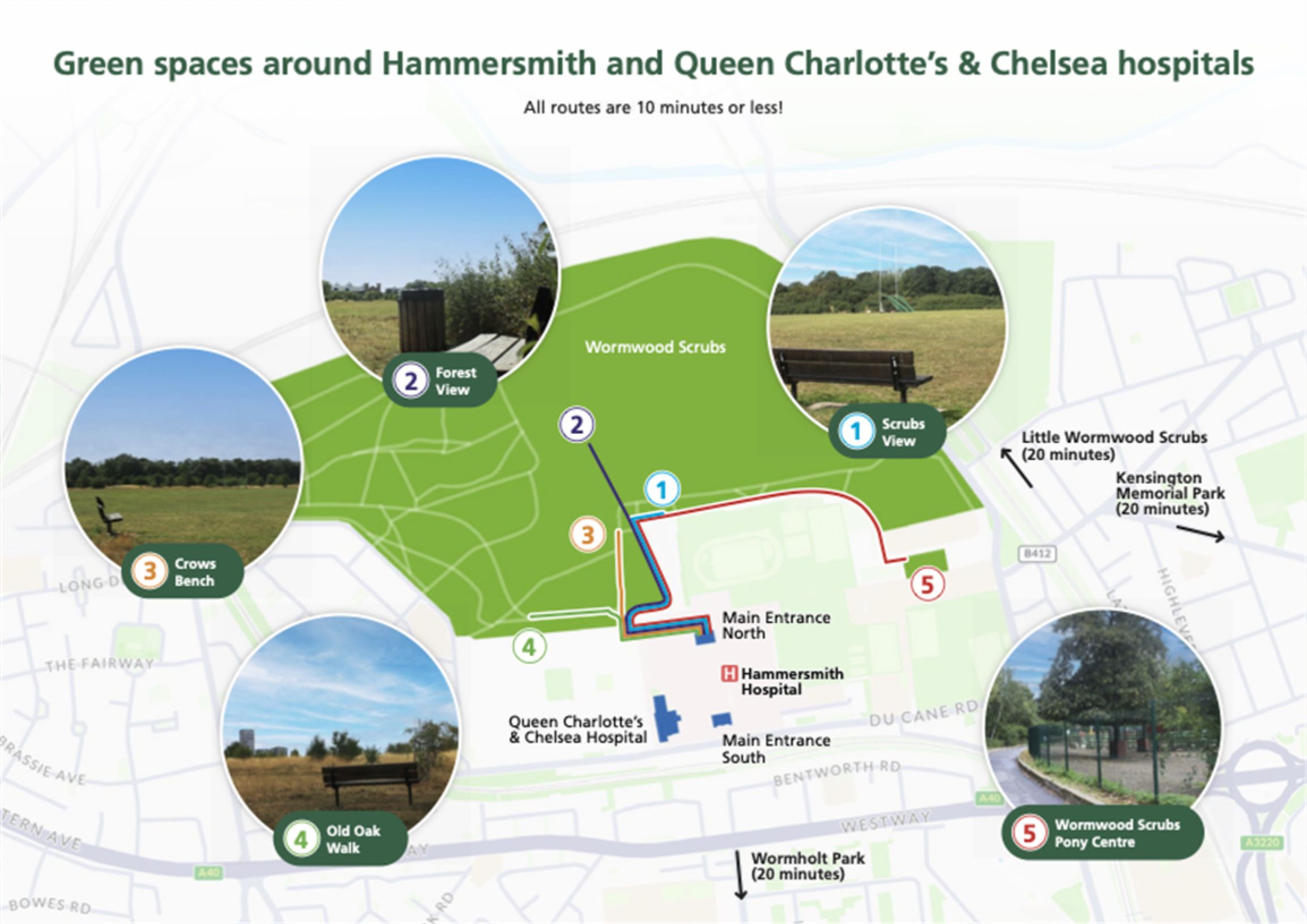 Green spaces around Hammersmith and Queen Charlotte’s & Chelsea hospitals