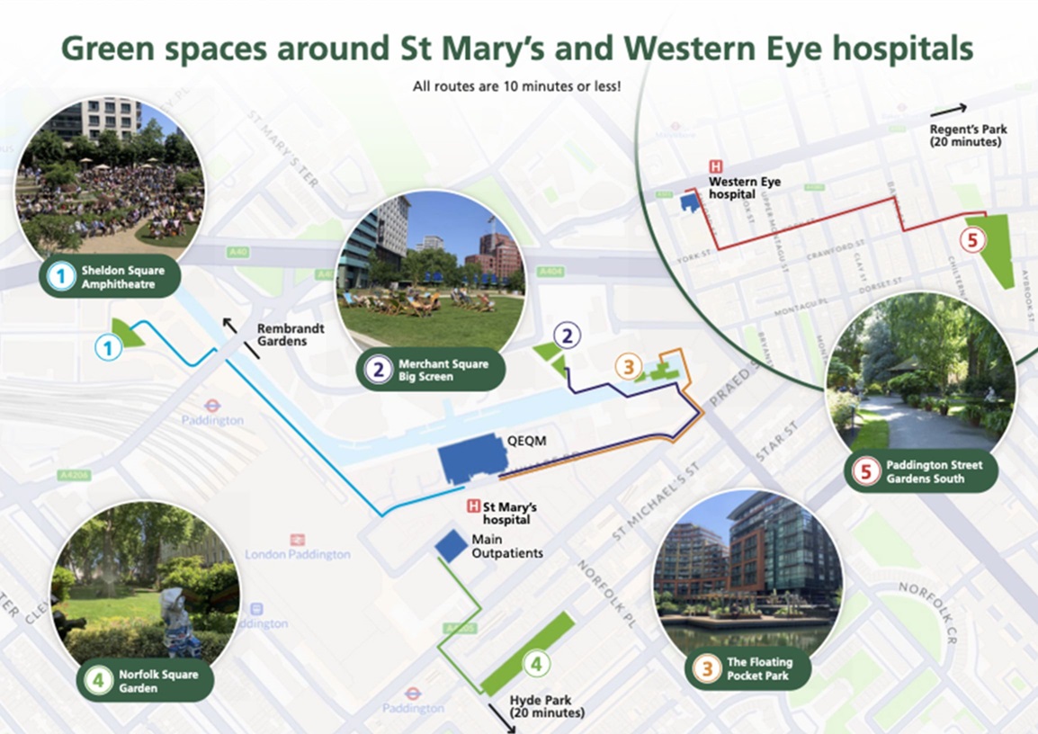Green spaces around St Mary’s and Western Eye hospitals