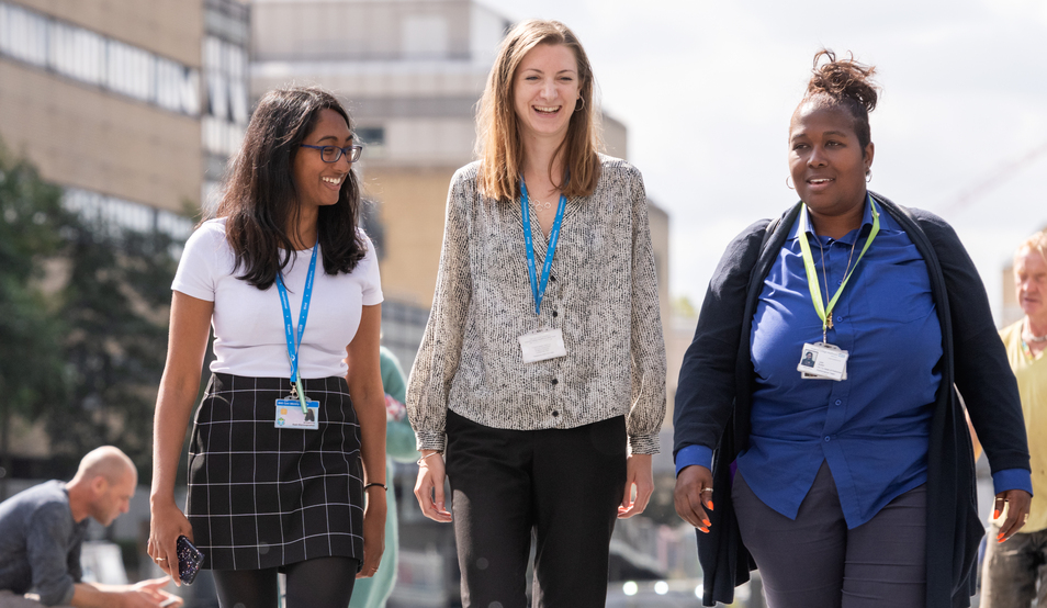 Group of staff walking outside St Mary's