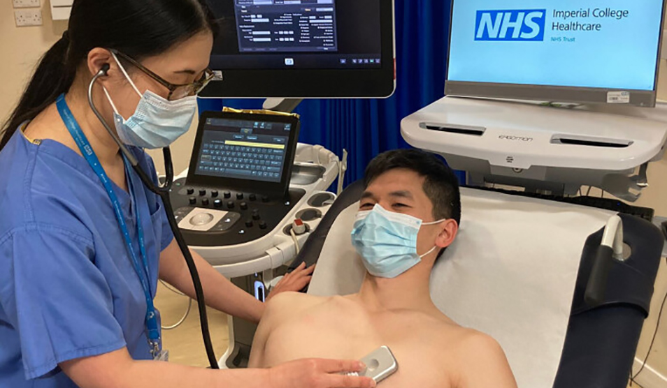 AI stethoscope being used in an examination 