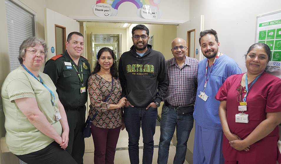 Picture of Atul and his parents with NHS staff at Hammersmith Hospital