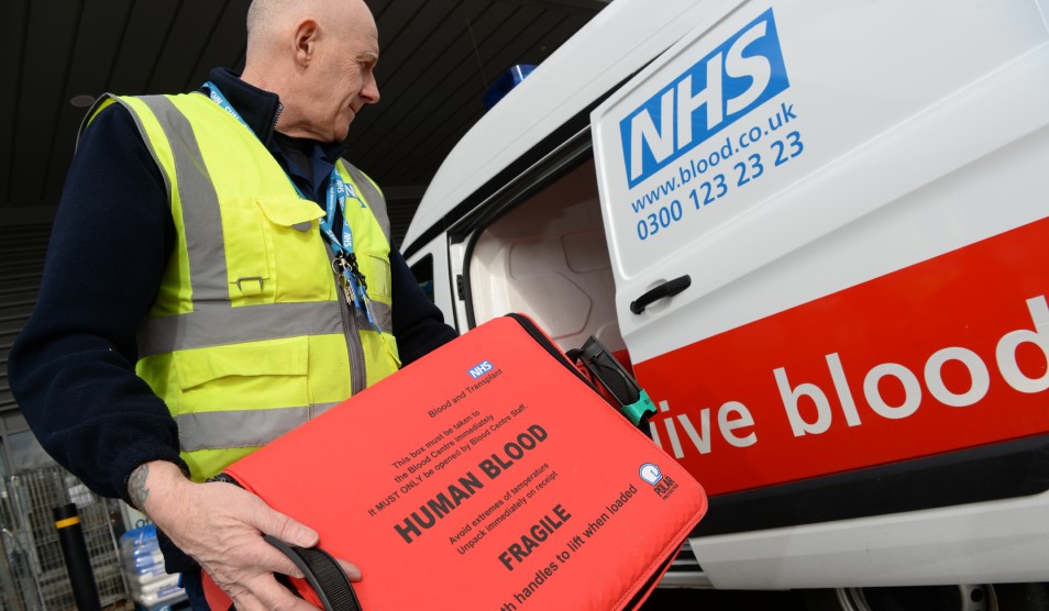NHSBT staff delivering blood
