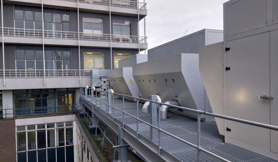 Photo of heat pumps on roof of Charing Cross Hospital