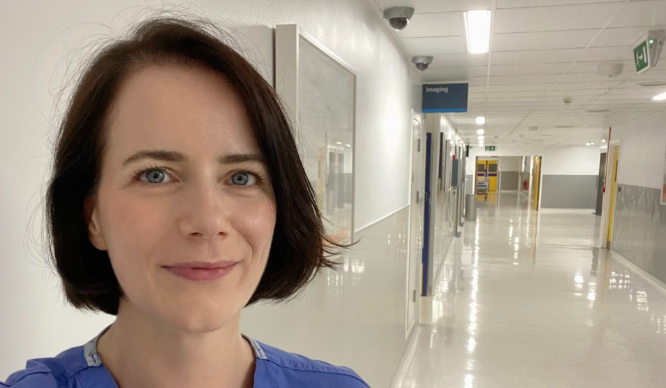 Niamh Bohnacker in hospital corridor