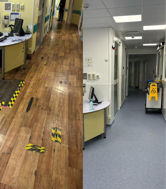 Two photos of the NICU, before and after the refurbishment