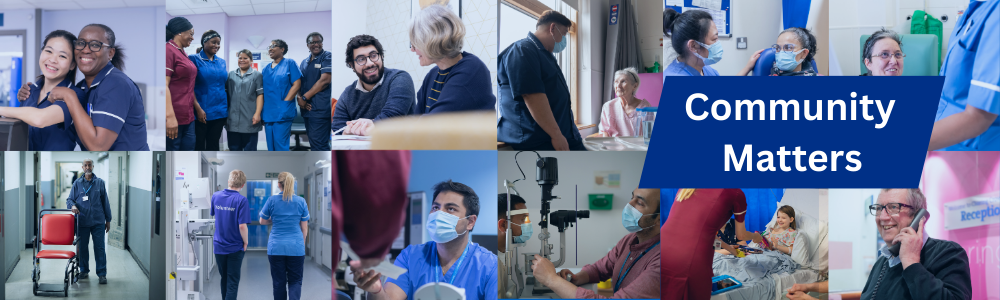 A montage of staff photos. In the top right corner it says Community Matters