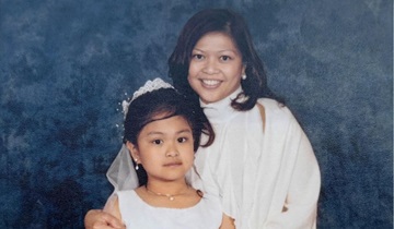 Family photo of a mother and daughter at the Trust. Pictured left is Frances Eslabra and pictured right is Rhona Eslabra.