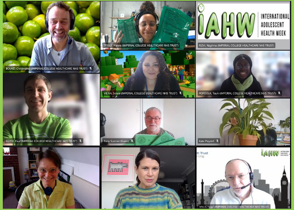 The iAHW team wearing lime green on a Big Room virtual meeting