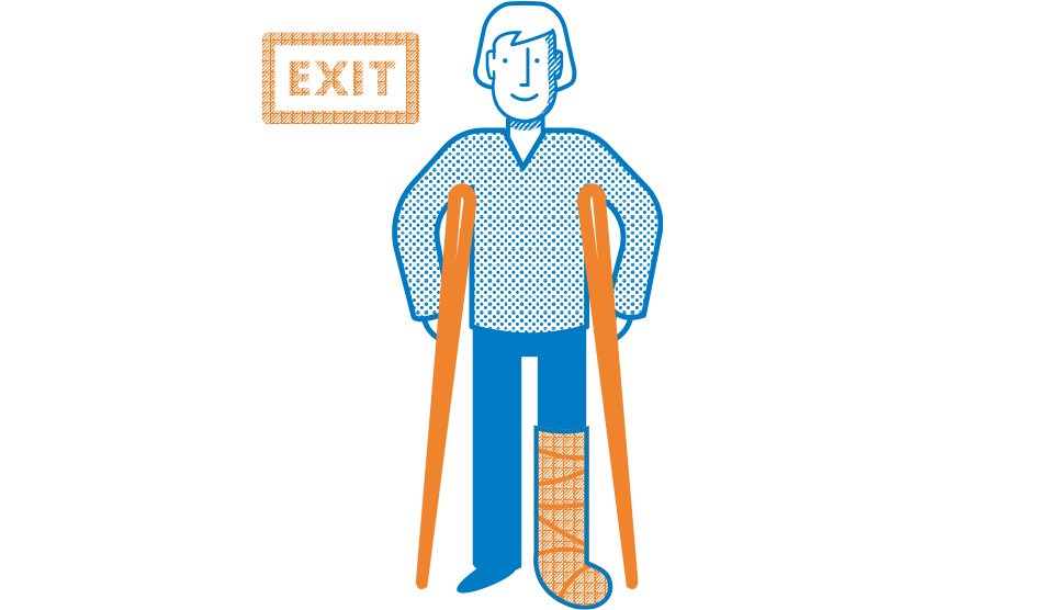 Graphic of a person with crutches