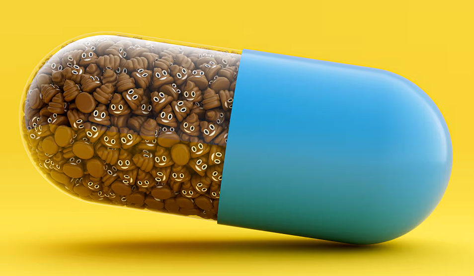Graphic of a crapsule - taken from Guardian website (https://www.theguardian.com/society/2023/jun/11/ready-for-your-crapsule-faecal-transplants-could-play-a-huge-role-in-future-medicine)