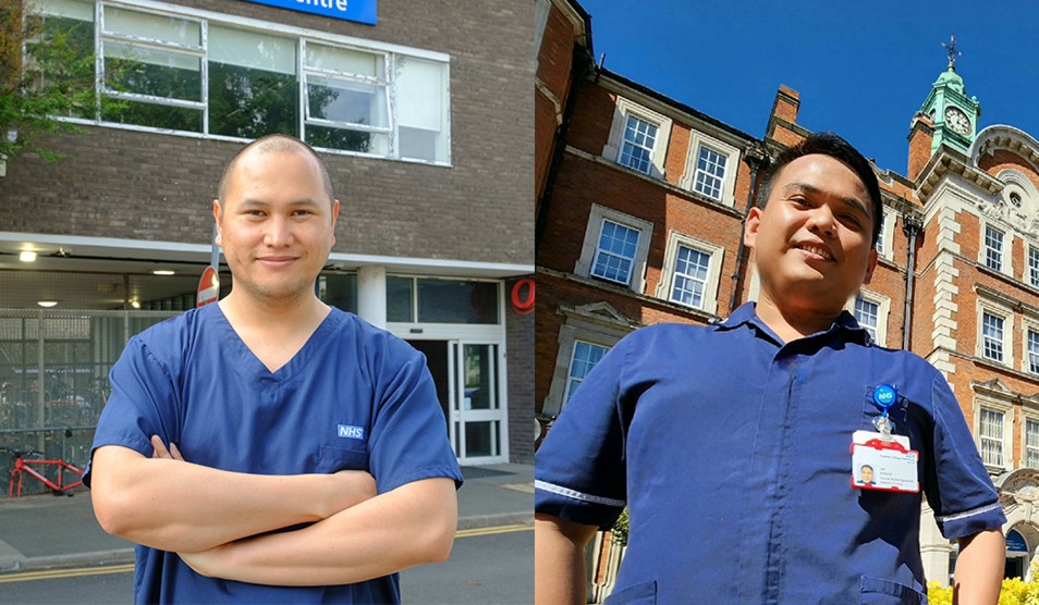 Photographs of Marlon and Leo in scrubs