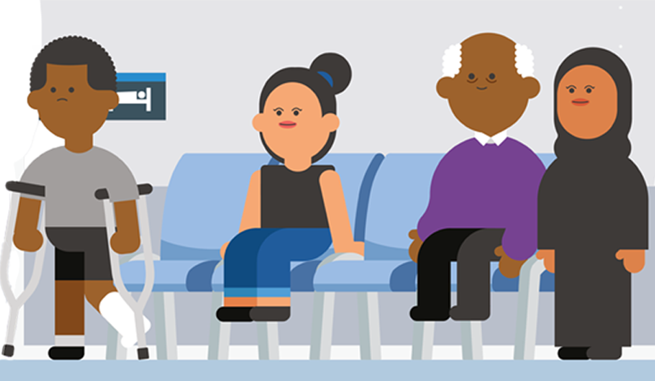 Graphic of patients in hospital waiting room