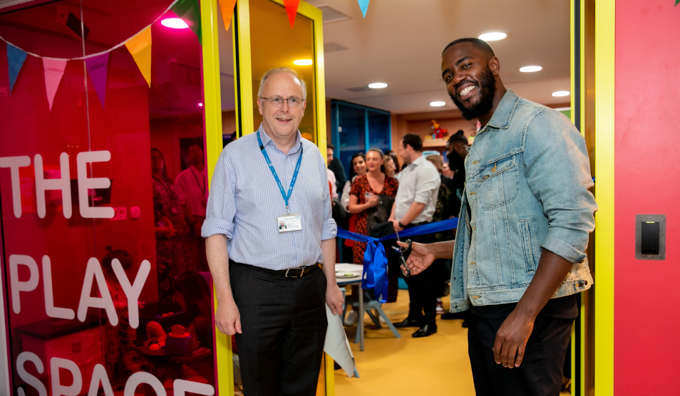 Professor Tim Orchard, chief executive of Imperial College Healthcare and comedian Mo Gilligan opening a new play room at St Mary's Hospital, Paddington.