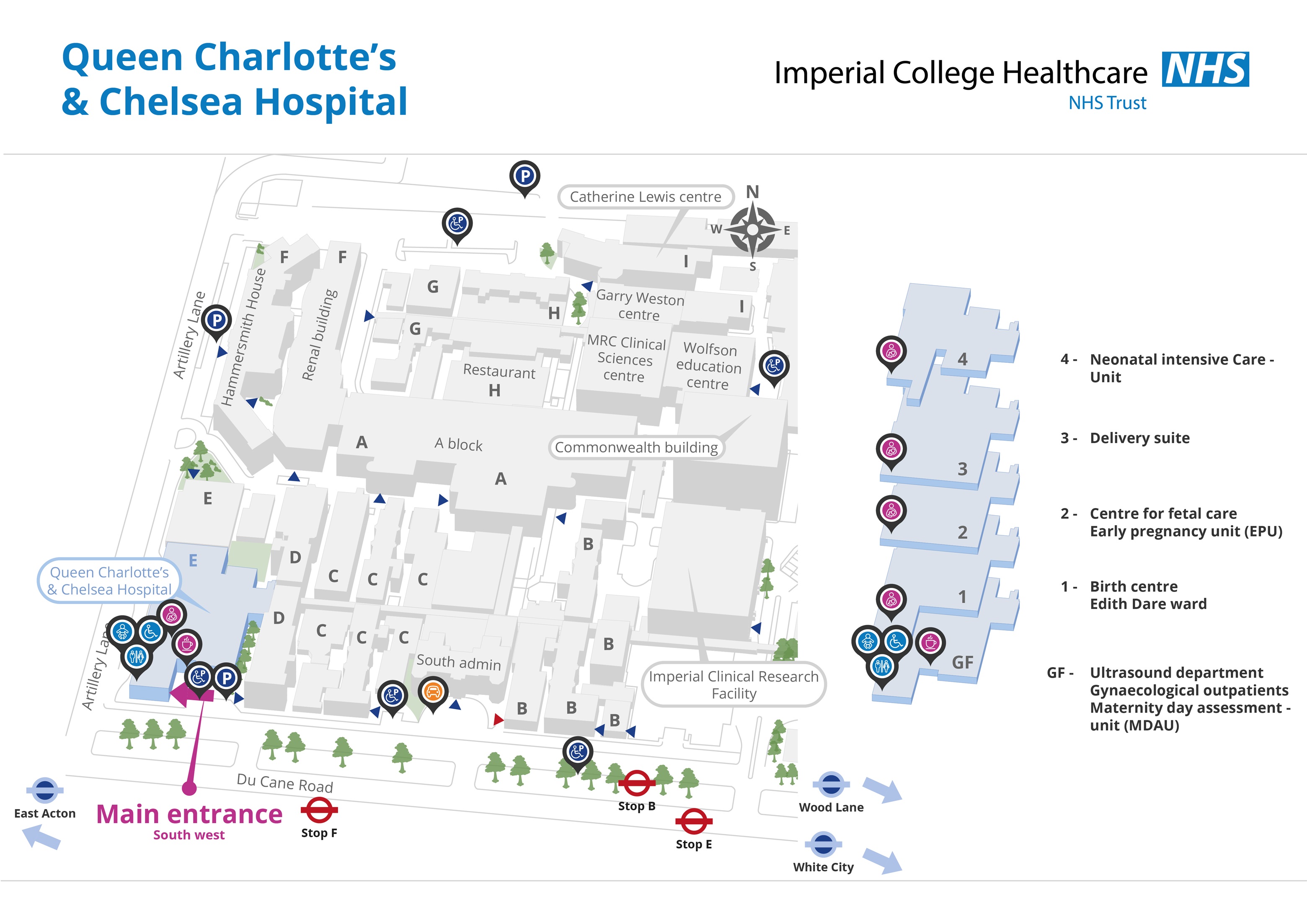 Queen Charlotte's and Chelsea Hospital site map