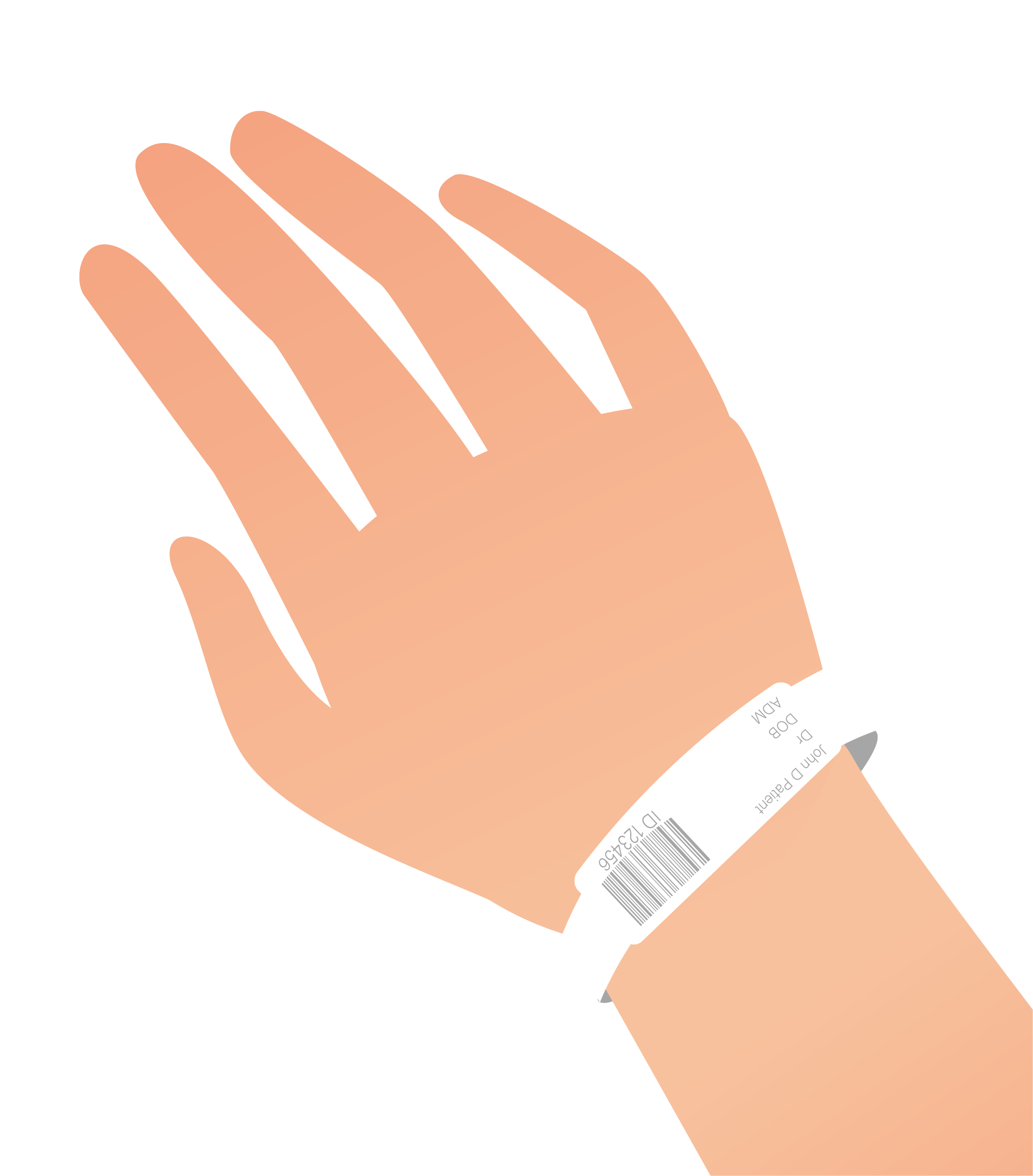 A cartoon hand and arm with a white wristband.