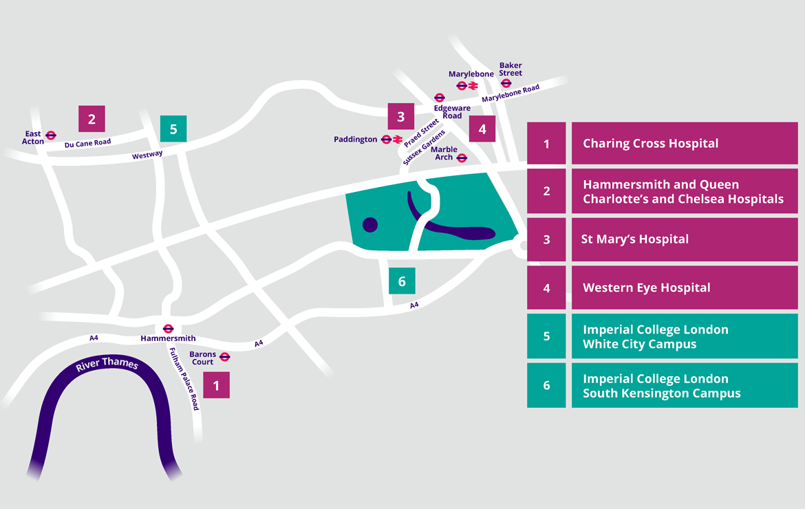 Map depicting location of sites and specialties