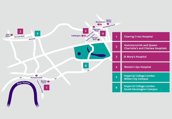 Graphic showing the location of the Trust's hospital sites and specialities