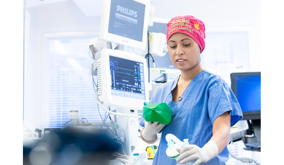 Photo of female anaesthetist in hospital theatre