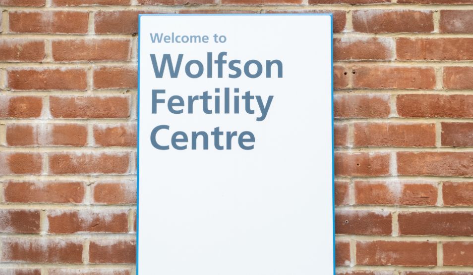 Sign of the entrance to the Wolfson Fertility Centre