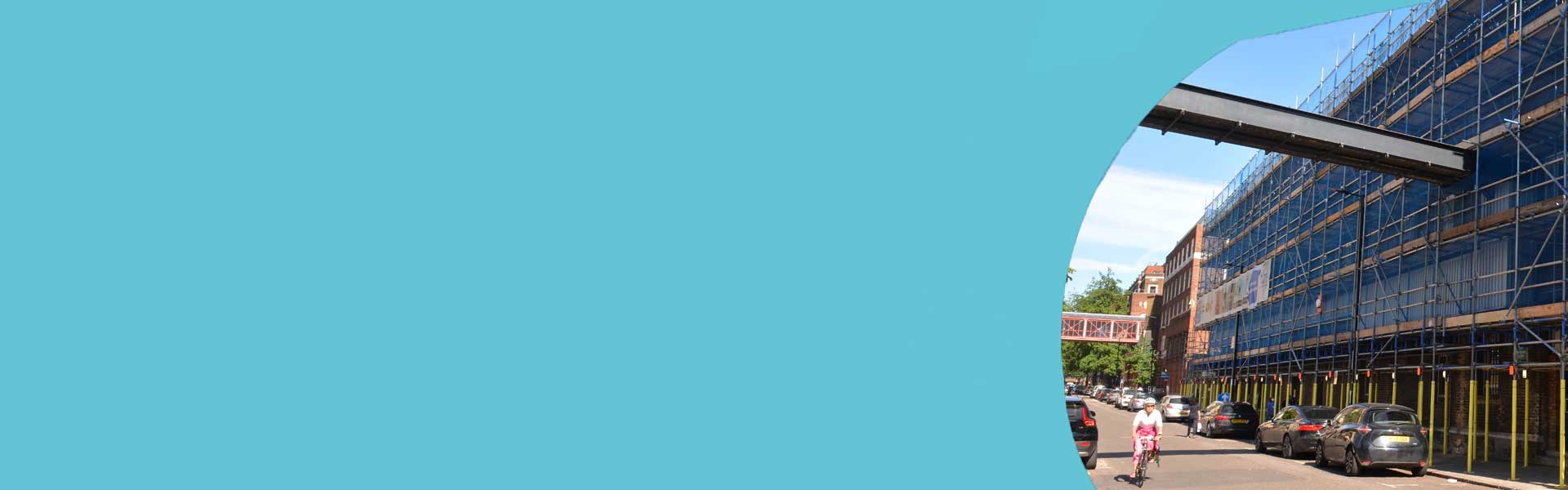 Building development with scaffolding